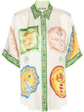 Alemais Silk Cream Multicoloured Print Short Sleeve Shirt