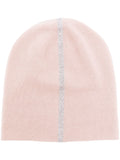 Warm-Me Pink Silver Crystal Embellished Stripe Beanie Hat