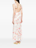 Rixo White Multicoloured Floral Ruffled V-neck Midi Dress 2
