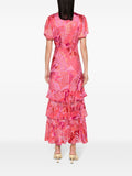 Rixo Pink Red Printed Tiered Midi Dress 3