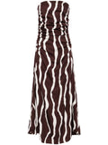 Faithfull The Brand Brown Cream Abstract Striped Sleeveless Midi Dress