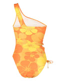 Faithfull The Brand Orange Yellow Floral One Shoulder Swimsuit 1
