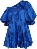 Aje Blue Floral Ruffled Asymmetric Mini Dress