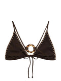 Faithfull The Brand Brown Cream Stitch Detail Triangle Bikini Top 1