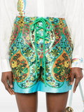 Alemais Green Lace Up Multicoloured Print Shorts 4