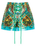 Alemais Green Lace Up Multicoloured Print Shorts