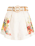 Zimmermann White Multicoloured Floral Belted Shorts
