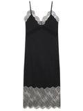 Anine Bing Black Lace Trim V-neck Midi Slip Dress