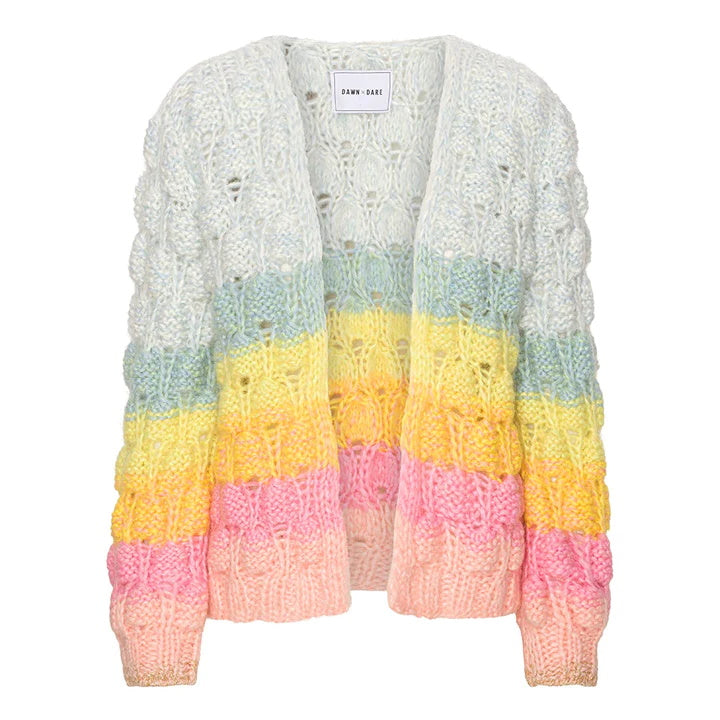 Dawn X Dare Pastel Rainbow Striped Bobble Knit Cardigan