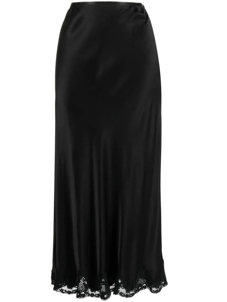 Black 'Crystal' Lace Hem Midi Skirt