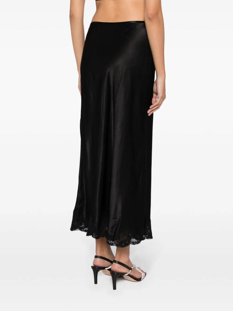 Black 'Crystal' Lace Hem Midi Skirt