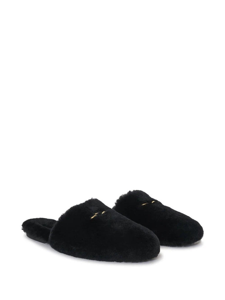 Anine Bing Black Faux Fur Slippers 1