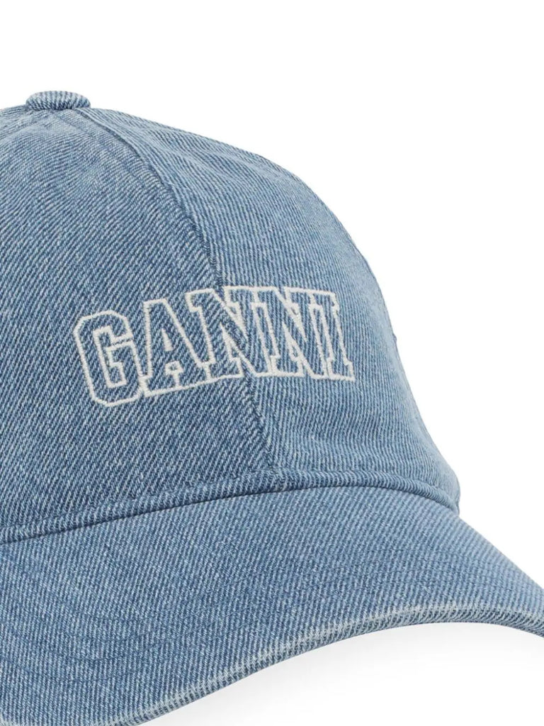 Ganni Blue White Denim Logo Cap 1