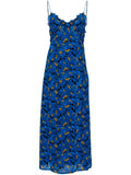 Faithfull The Brand Blue Yellow Floral V-neck Midi Dress