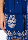 M.A.B.E Blue White Embroidered Tiered Mini Skirt 3