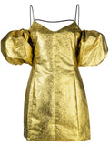 Stine Goya Gold Off The Shoulder Puffed Sleeve Mini Dress