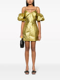 Stine Goya Gold Off The Shoulder Puffed Sleeve Mini Dress 1