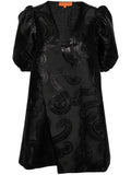 Stine Goya Black Swirl Print Short Puffed Sleeve Mini Dress