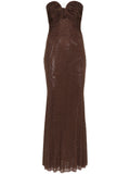 Self-Portrait Brown Sleeveless Rhinestone Embellished Maxi Dress