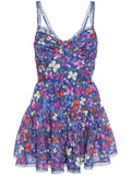 Charo Ruiz Ibiza Blue Multicoloured Butterfly Print Tiered Mini Dress