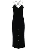Stine Goya Black Pearl Embellished Crossover Strap Maxi Dress