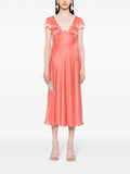 Rixo Orange Cream Lace Trim V-neck Short Sleeve Midi Dress 1