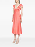 Rixo Orange Cream Lace Trim V-neck Short Sleeve Midi Dress 2
