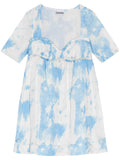 Ganni Blue White Cloud Print Short Sleeve Mini Dress