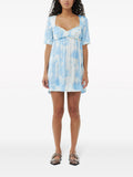 Ganni Blue White Cloud Print Short Sleeve Mini Dress 1