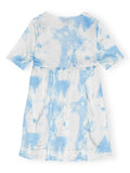 Ganni Blue White Cloud Print Short Sleeve Mini Dress 3
