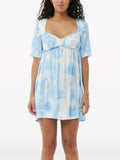 Ganni Blue White Cloud Print Short Sleeve Mini Dress 4