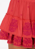 M.A.B.E Orange Red Embroidered Tiered Mini Skirt 2