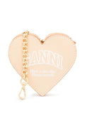 Ganni Cream Heart Logo Coin Purse Keychain