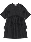 Ganni Black V-neck Crinkled Mini Dress