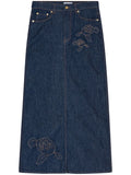 Ganni Blue Rose Stitched Denim Maxi Skirt