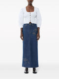 Ganni Blue Rose Stitched Denim Maxi Skirt 1