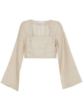 Faithfull The Brand Beige Long Wide Sleeve Square Neck Top