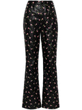 Rotate Black Pink Floral Faux Leather Trousers