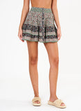M.A.B.E Green Brown Toned Floral Tiered Mini Skirt 1