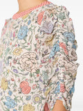 Rixo Cream Multicoloured Ruched Sleeve Floral Midi Dress 4