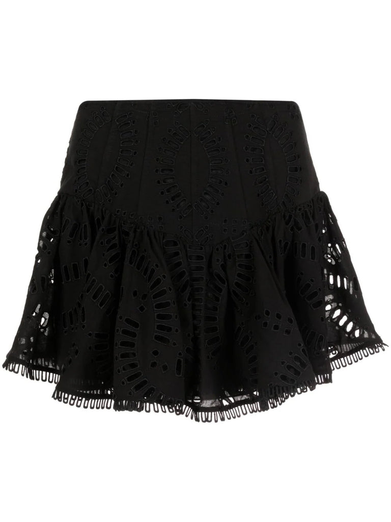 Charo Ruiz Ibiza Black Embroidered Mini Skirt
