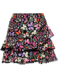 Charo Ruiz Ibiza Black Multicoloured Butterfly Print Ruffled Mini Skirt