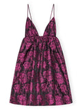 Ganni Pink Black Rose Babydoll Mini Dress 1