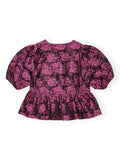 Ganni Pink Black Rose Print Puffed Sleeve Blouse 1
