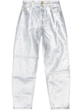 Ganni Silver White Painted Wide Leg Jeans