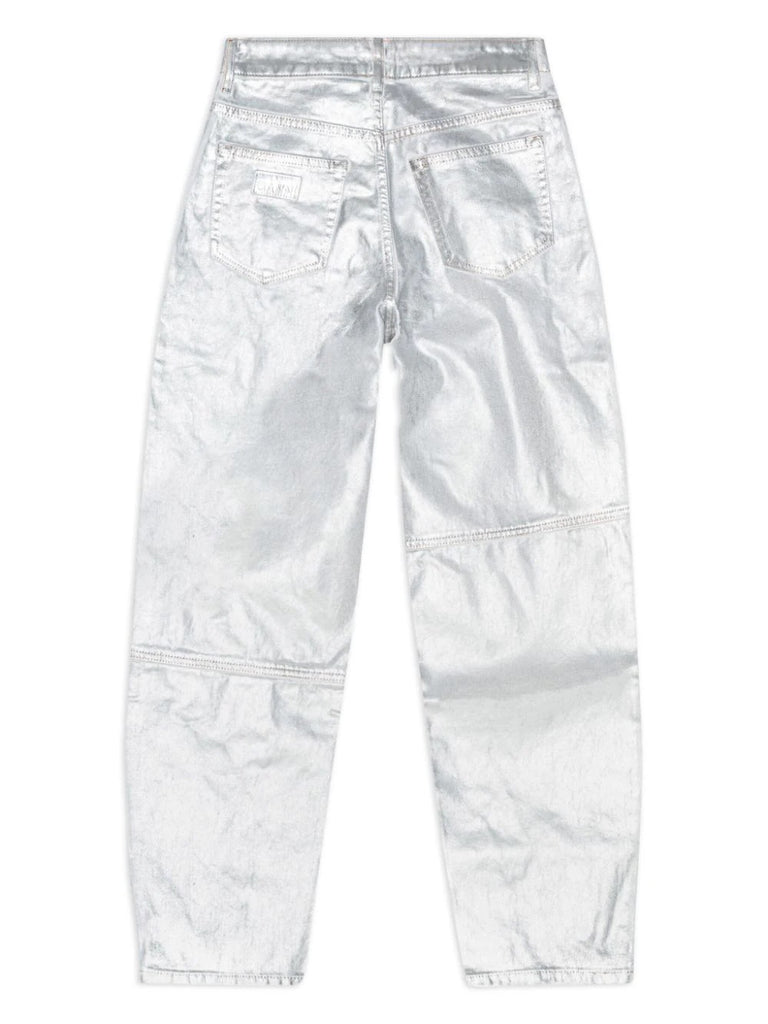 Ganni Silver White Painted Wide Leg Jeans 1