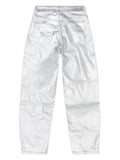 Ganni Silver White Painted Wide Leg Jeans 1