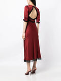 Rixo Red Black Satin Lace Trim V-neck Midi Dress 3