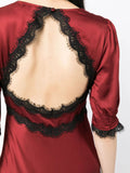 Rixo Red Black Satin Lace Trim V-neck Midi Dress 4