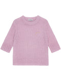 Ganni Pink Knitted Short Sleeve Logo Embroidered Top
